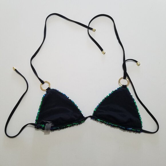 Beach Bunny Siren's Song Sequins Green/Black Triangle Bikini Top Size M - Picture 7 of 11